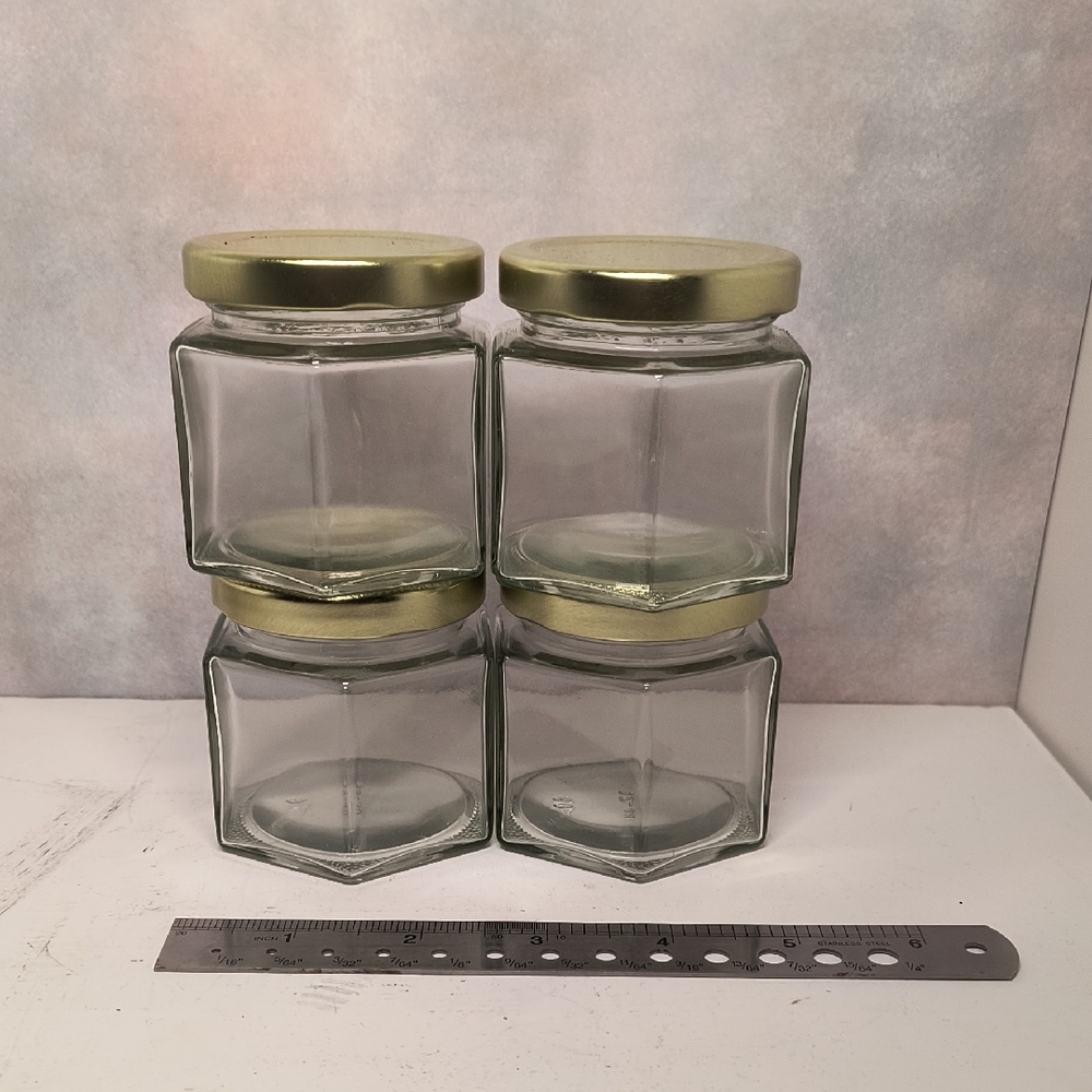 Set of 4 Square Glass Jars with Gold Lids